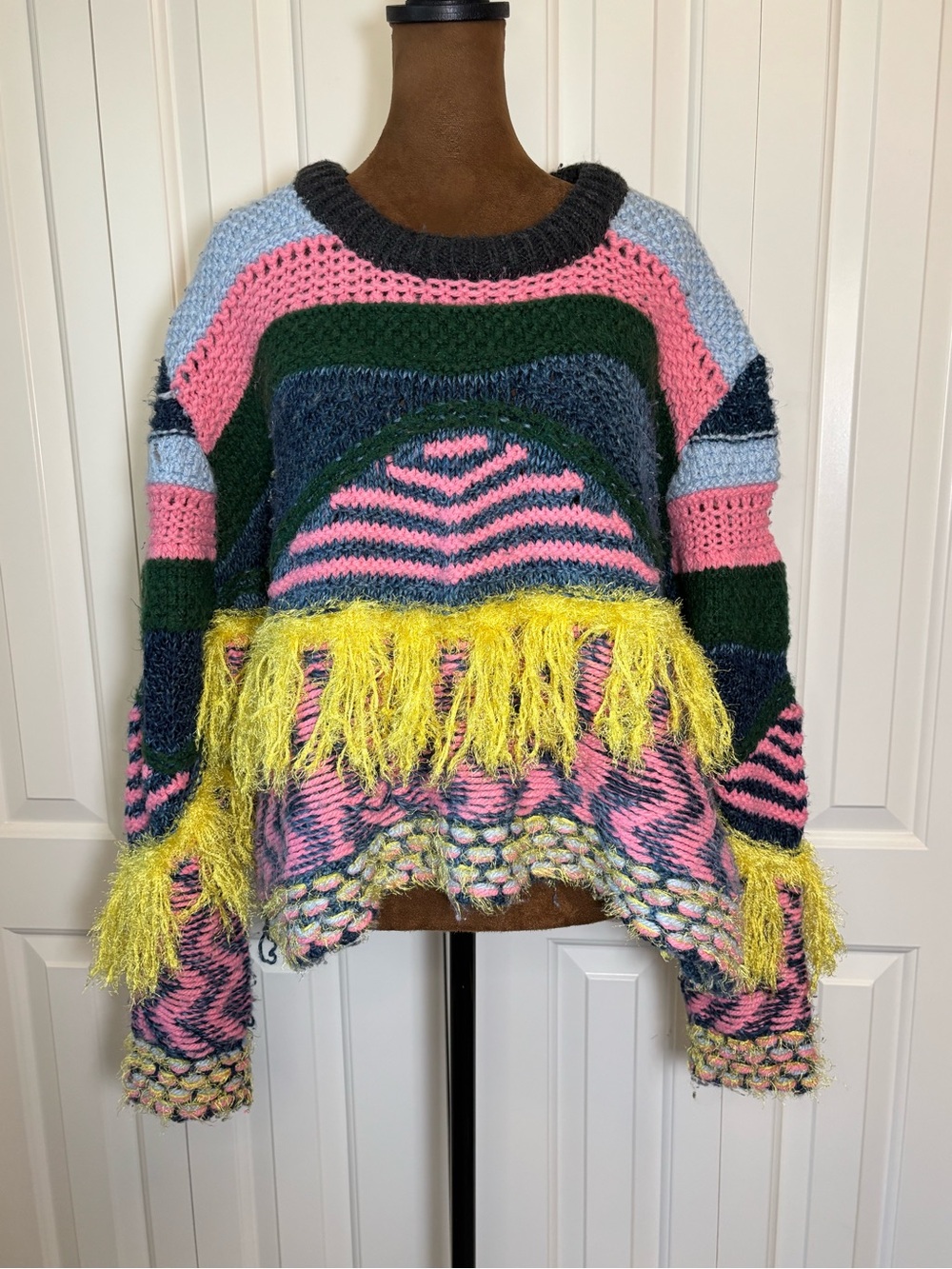 ZARA Maximalist Multicolor Fringed Jacquard Knit Sweater M - Picture 2 of 7